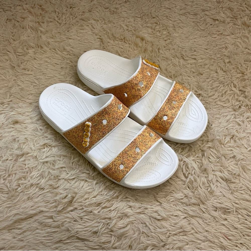 CROCS Slides with Gold Glitter Straps